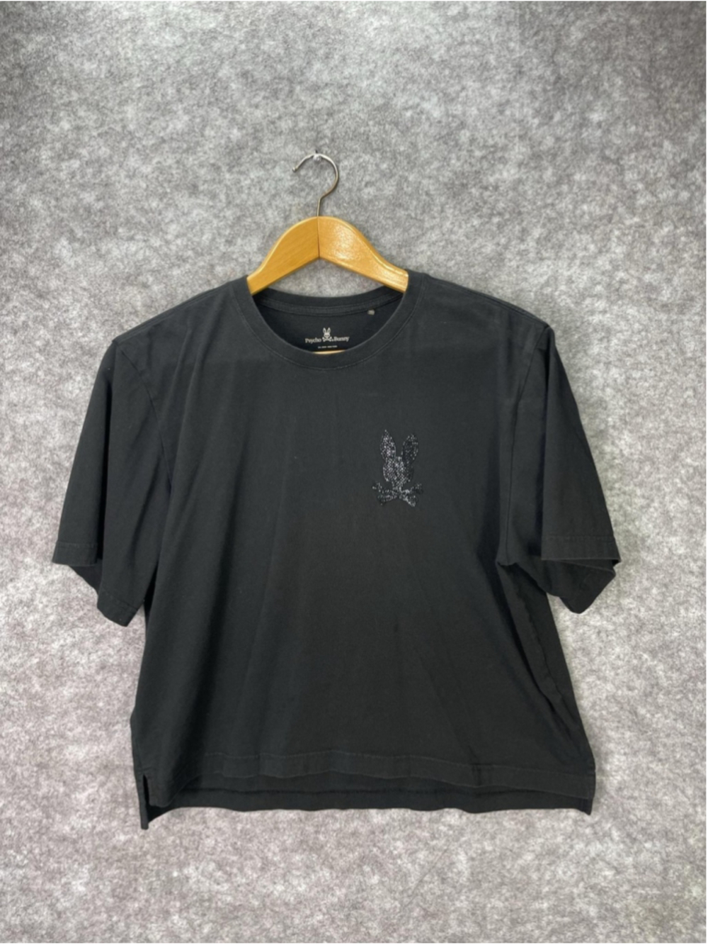 Psycho Bunny Shirt Womens Large Black Rhinestone Bunny Skull Graphic Tee